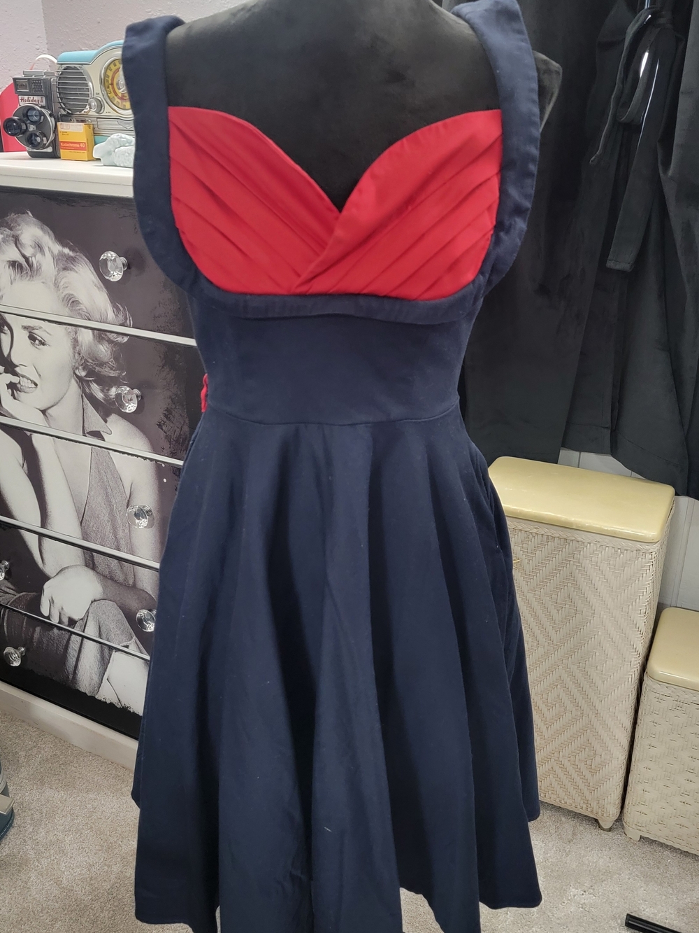 Lindy Bop Navy Dress with Red Sweetheart Bodice